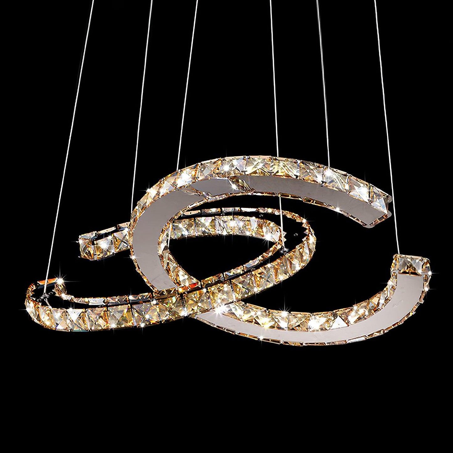 Crystal Double C Modern Steel Chandelier