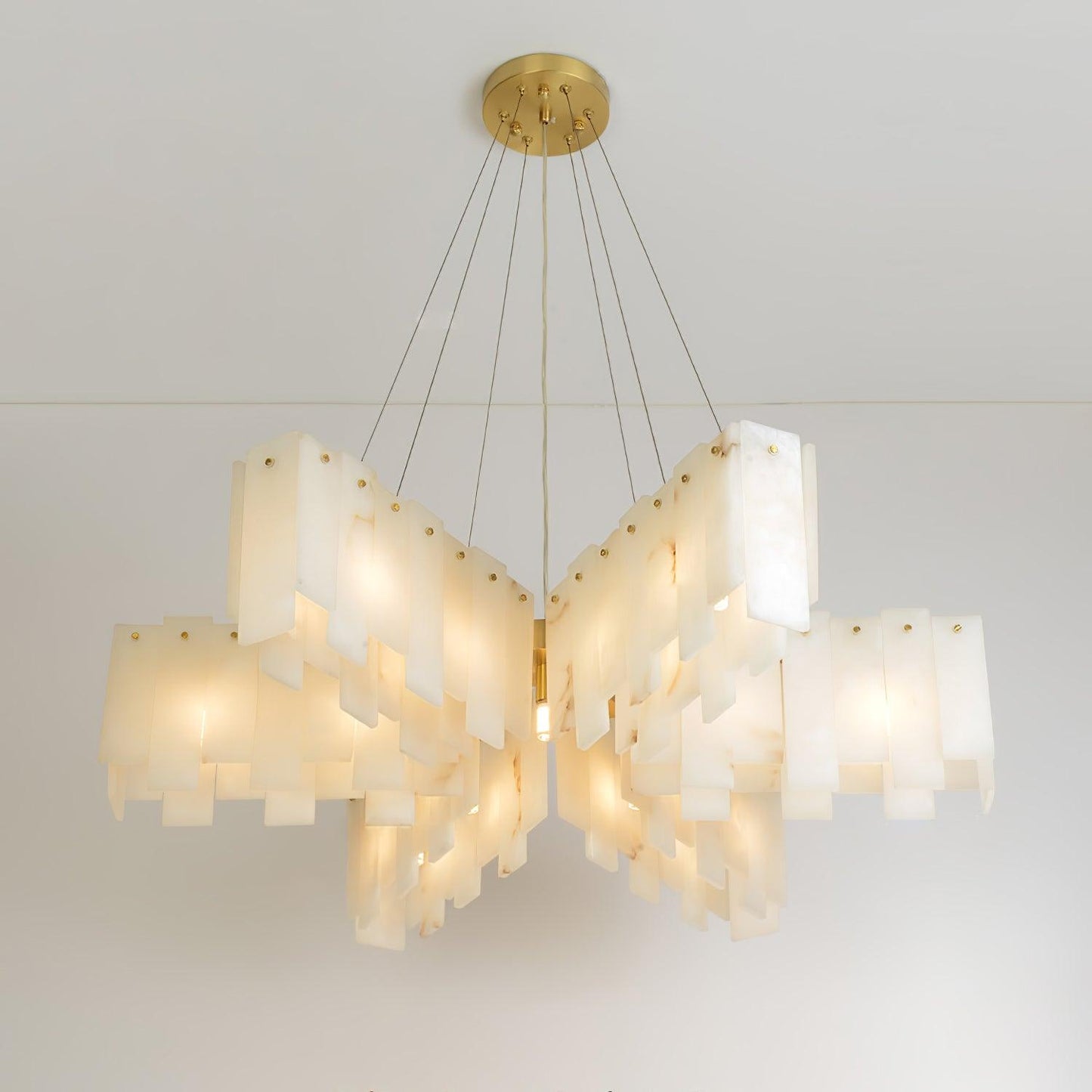 Alabaster Cascade Tiered Luxury Brass Chandelier