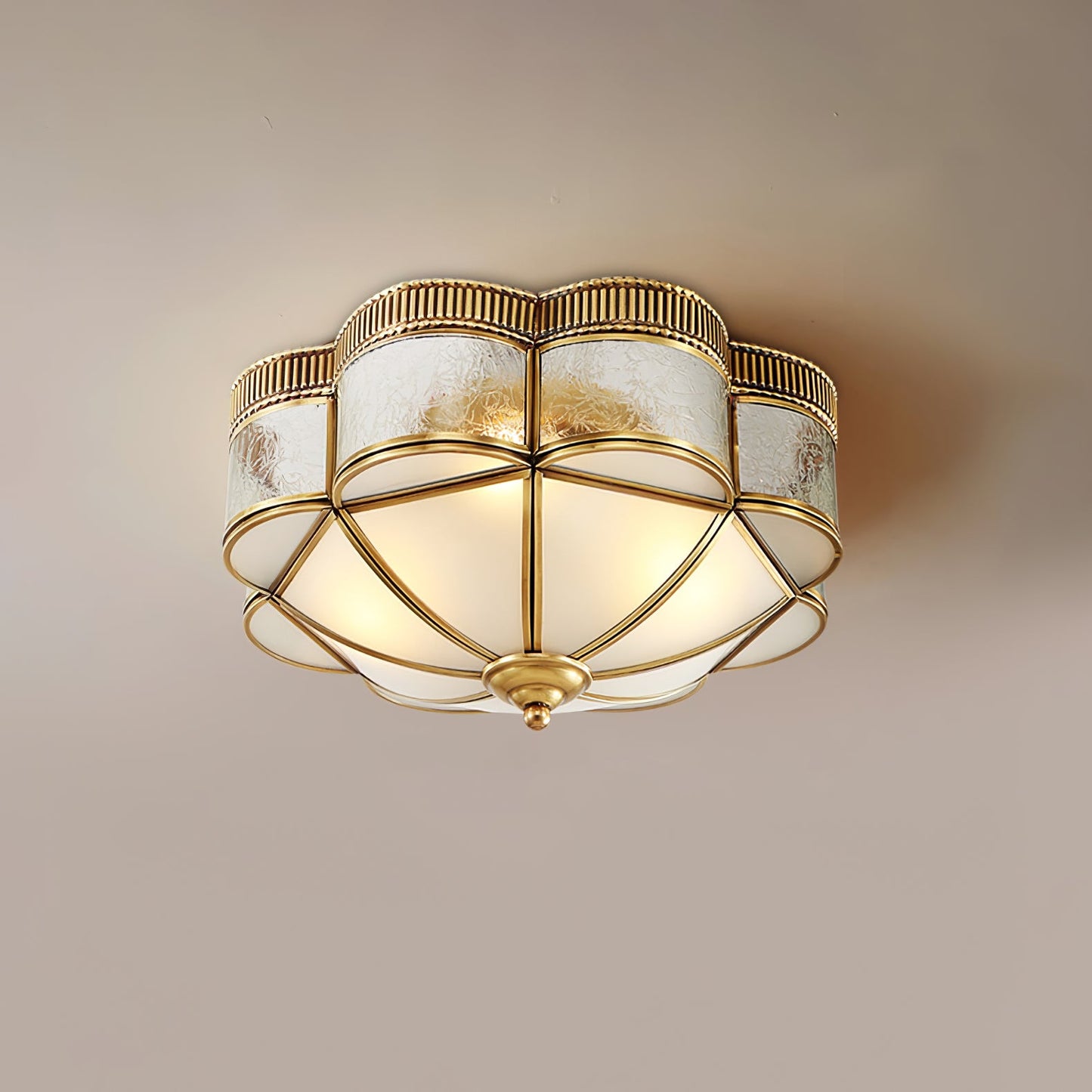 Brass Domed Flush Luxury Crystal Ceiling Lamp