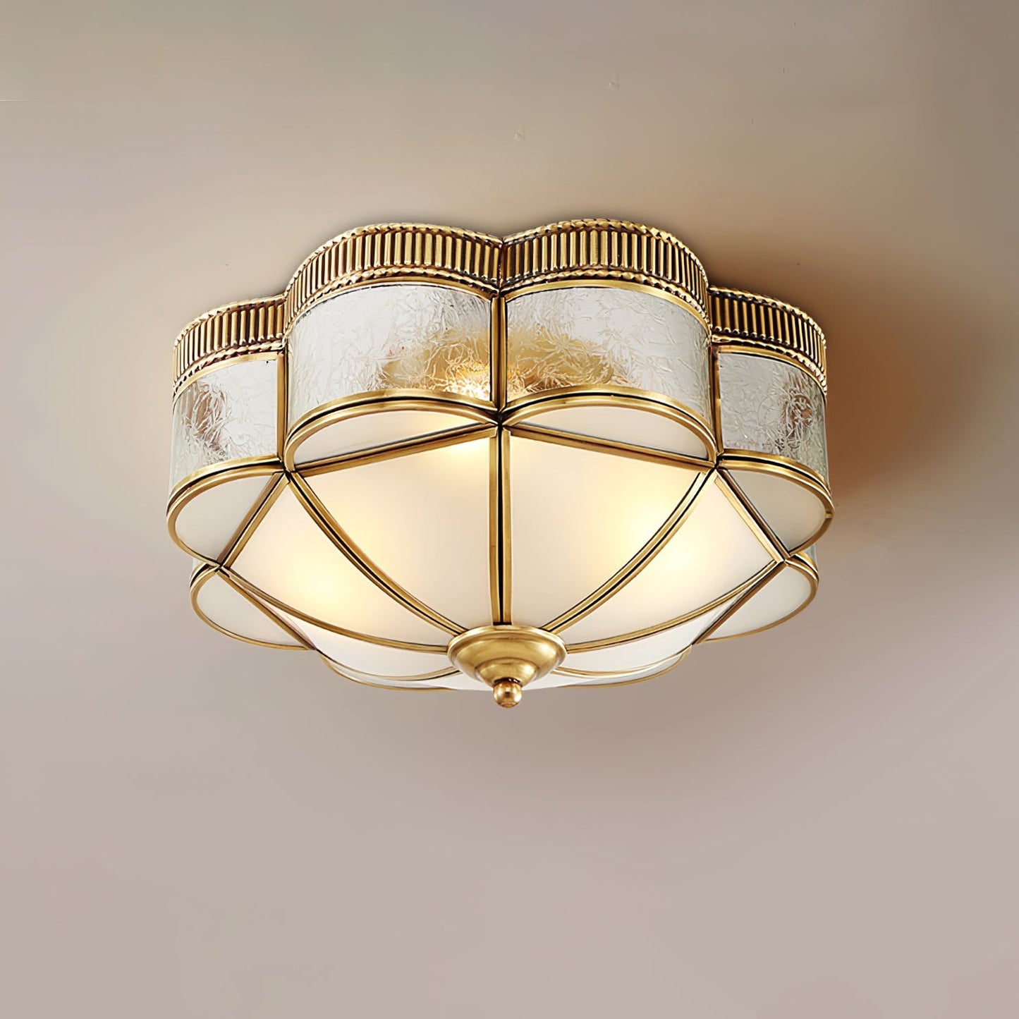 Brass Domed Flush Luxury Crystal Ceiling Lamp