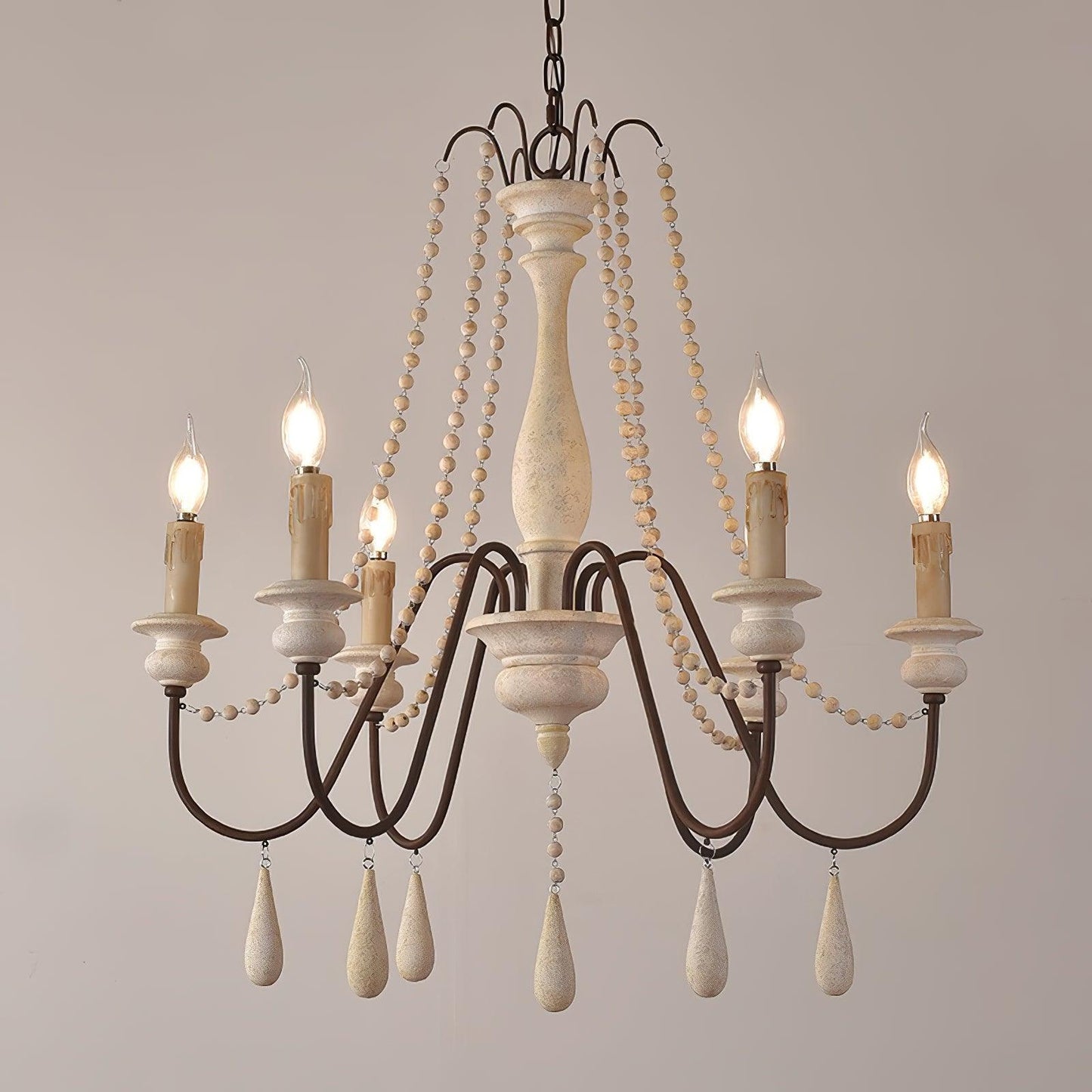 Candle Style Beaded Vintage Metal Chandelier