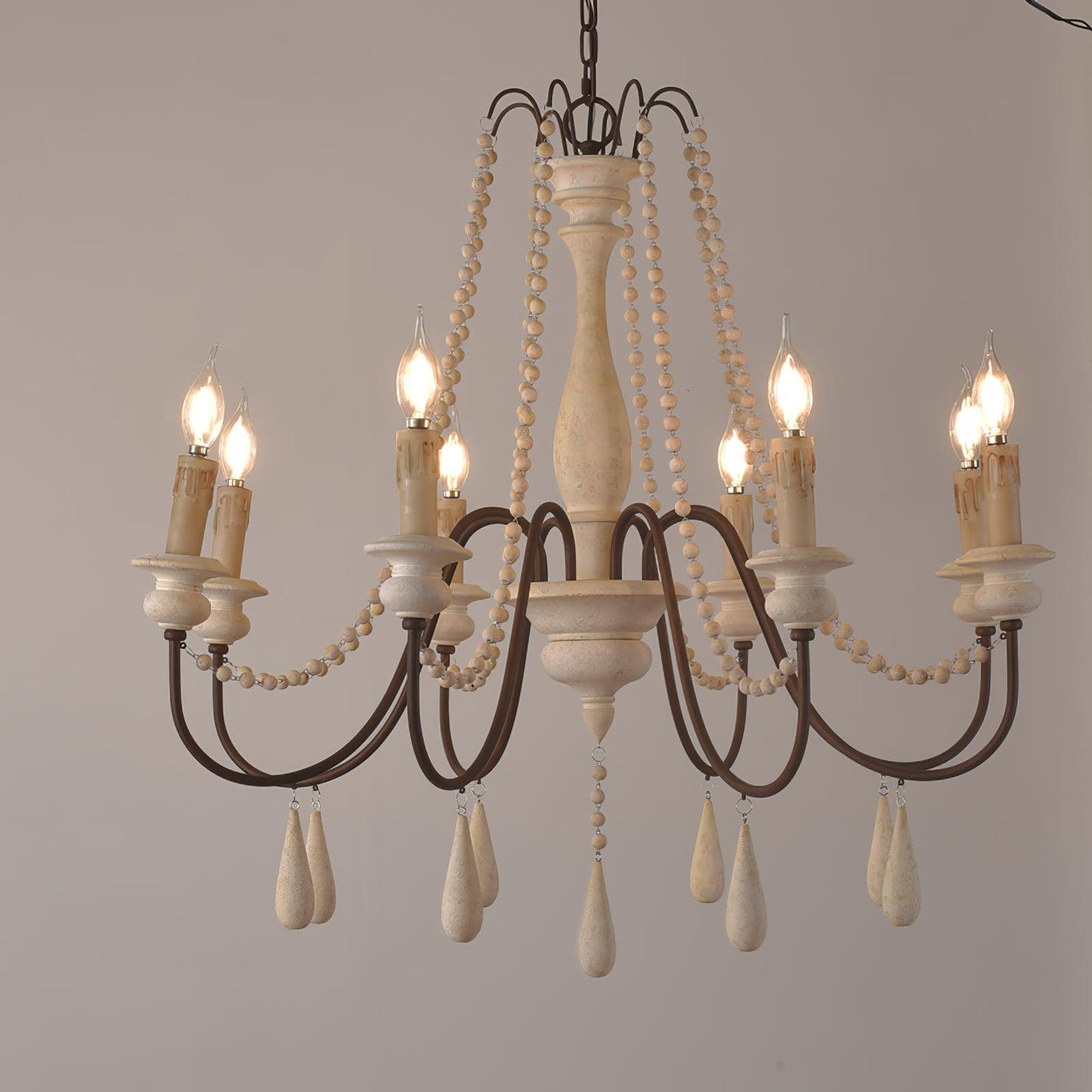 Candle Style Beaded Vintage Metal Chandelier