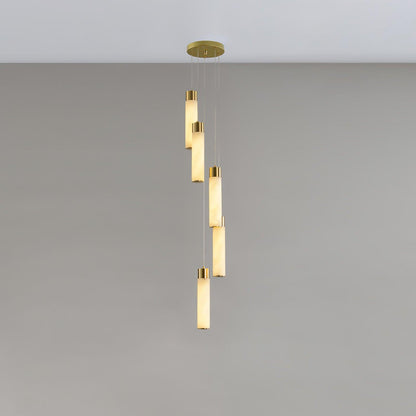 Celestial Alabaster Cascade Minimalist Brass Chandelier