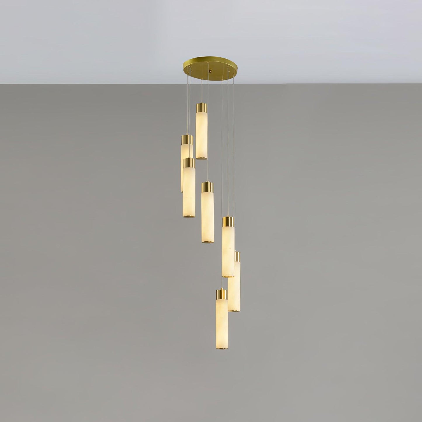 Celestial Alabaster Cascade Minimalist Brass Chandelier