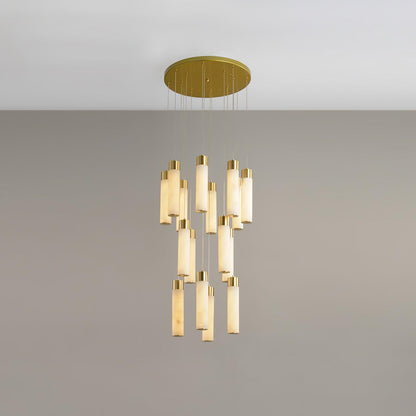 Celestial Alabaster Cascade Minimalist Brass Chandelier