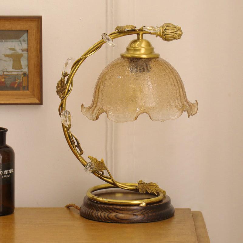 Cracked Brass Art Deco Crystal Table Lamp