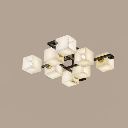 Cubist Alabaster Cluster Luxury Metal Ceiling Lamp