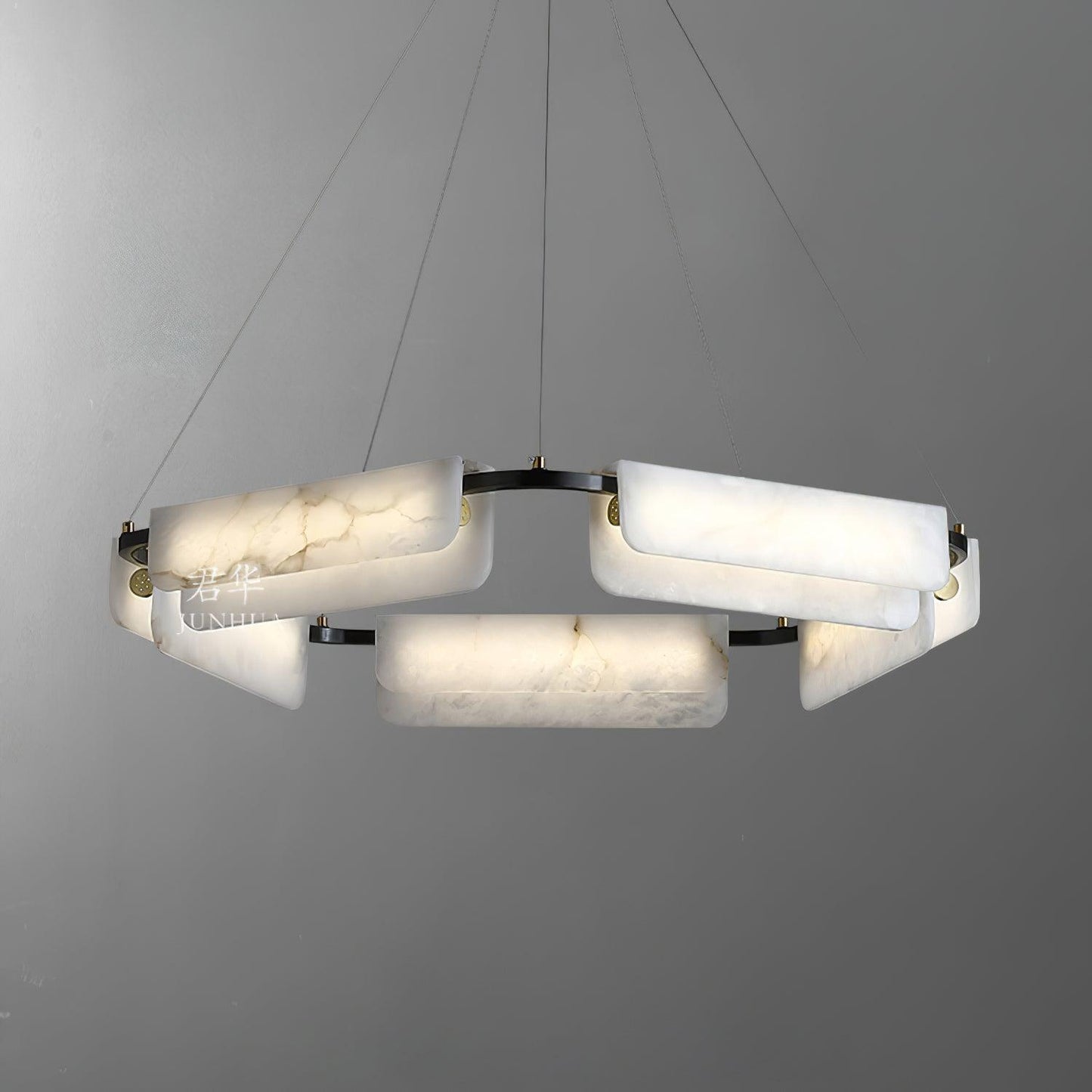 Delia Alabaster Minimalist Brass Chandelier