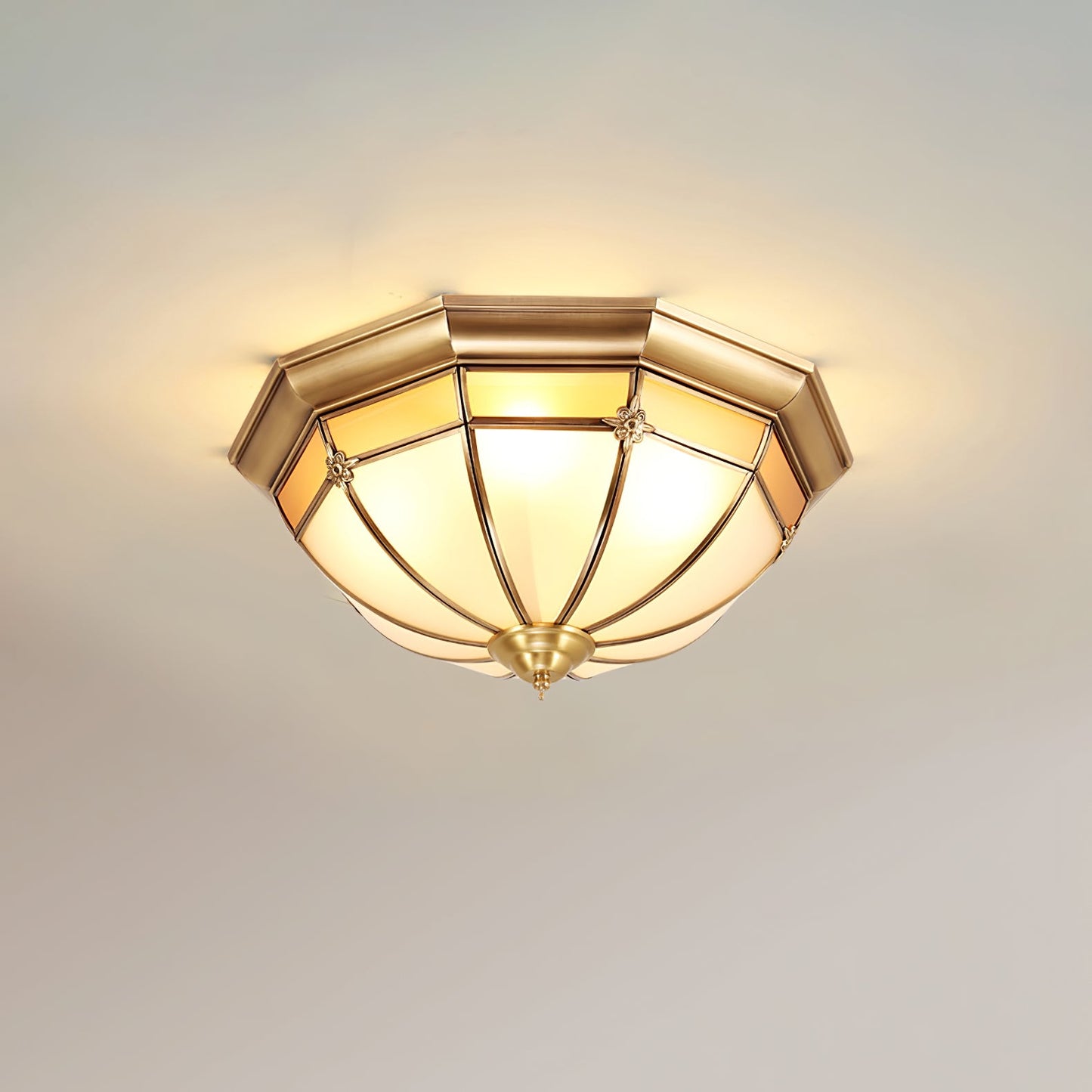 Dome Brass Flush Traditional Crystal Ceiling Lamp