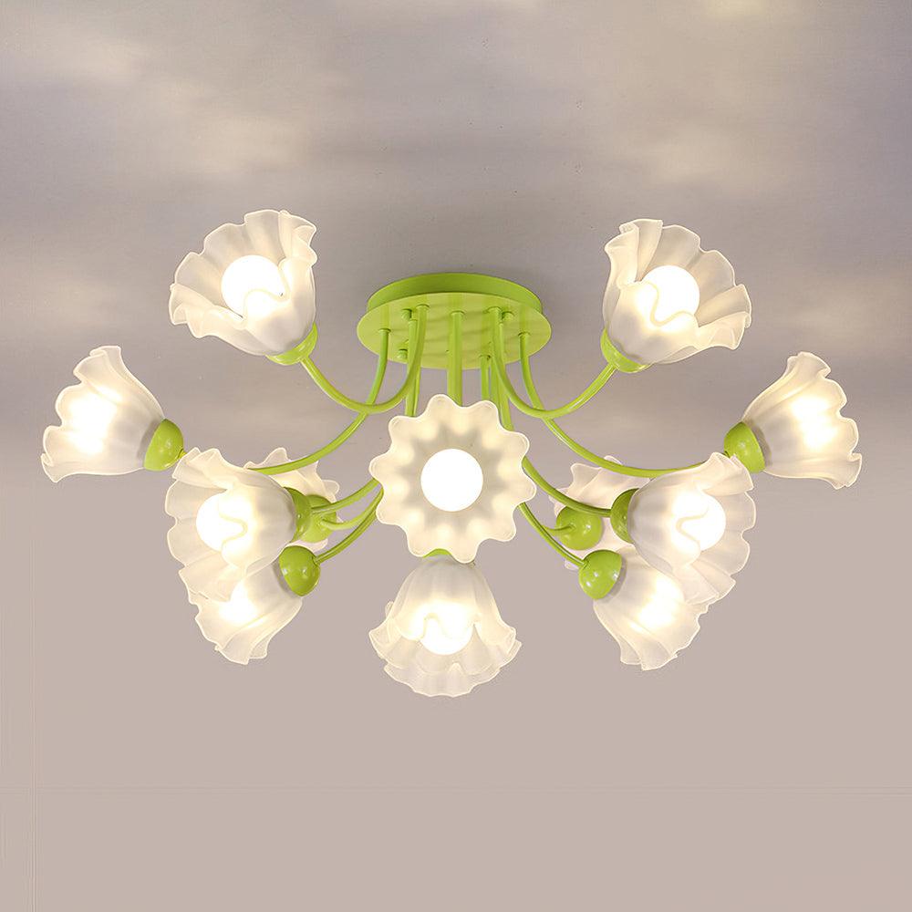 Floral Sculpted Eclectic Crystal Ceiling Lamp