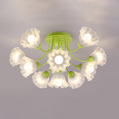 Floral Sculpted Eclectic Crystal Ceiling Lamp