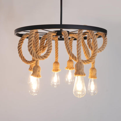 Hemp Rope Industrial Six Head Rustic Material Chandelier