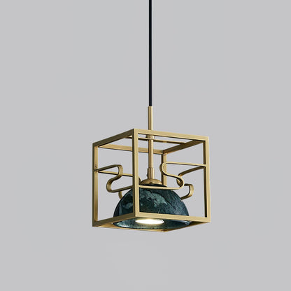 Lantern Square Art Deco Brass Pendant Lamp