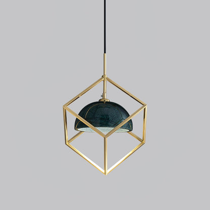 Lantern Square Art Deco Brass Pendant Lamp