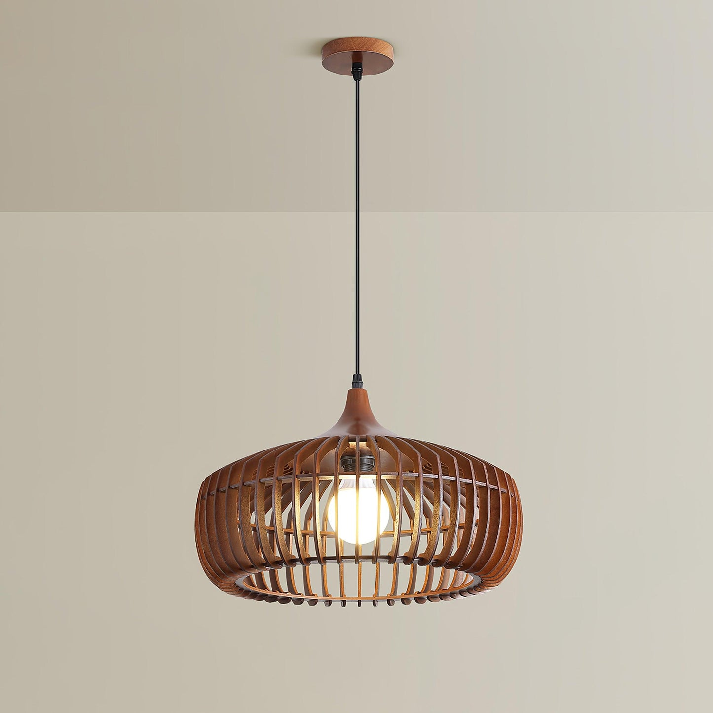 Lattice Nest Wooden Rustic Crystal Pendant Lamp