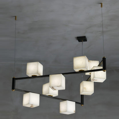 Alabaster Square Box Minimalist Brass Chandelier