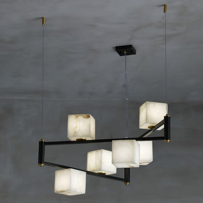 Alabaster Square Box Minimalist Brass Chandelier