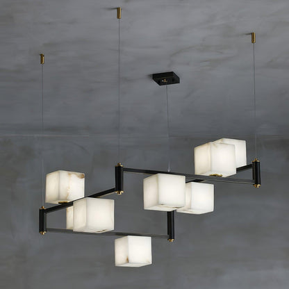 Alabaster Square Box Minimalist Brass Chandelier