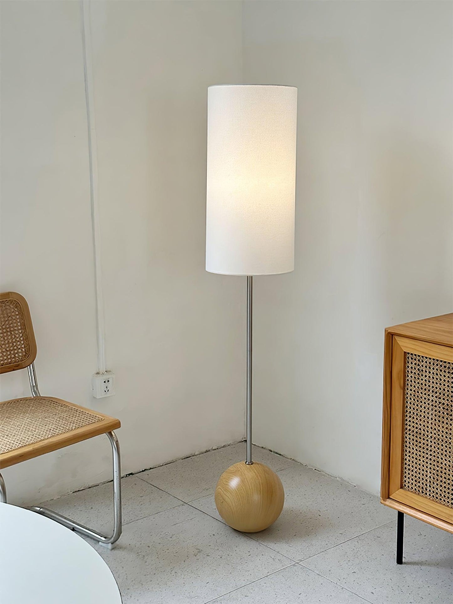 Orbis Wooden Sphere Modern Metal Floor Lamp