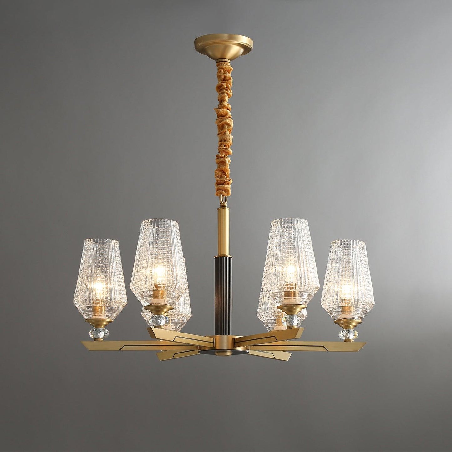 Orrefors Brass Eclectic Crystal Chandelier