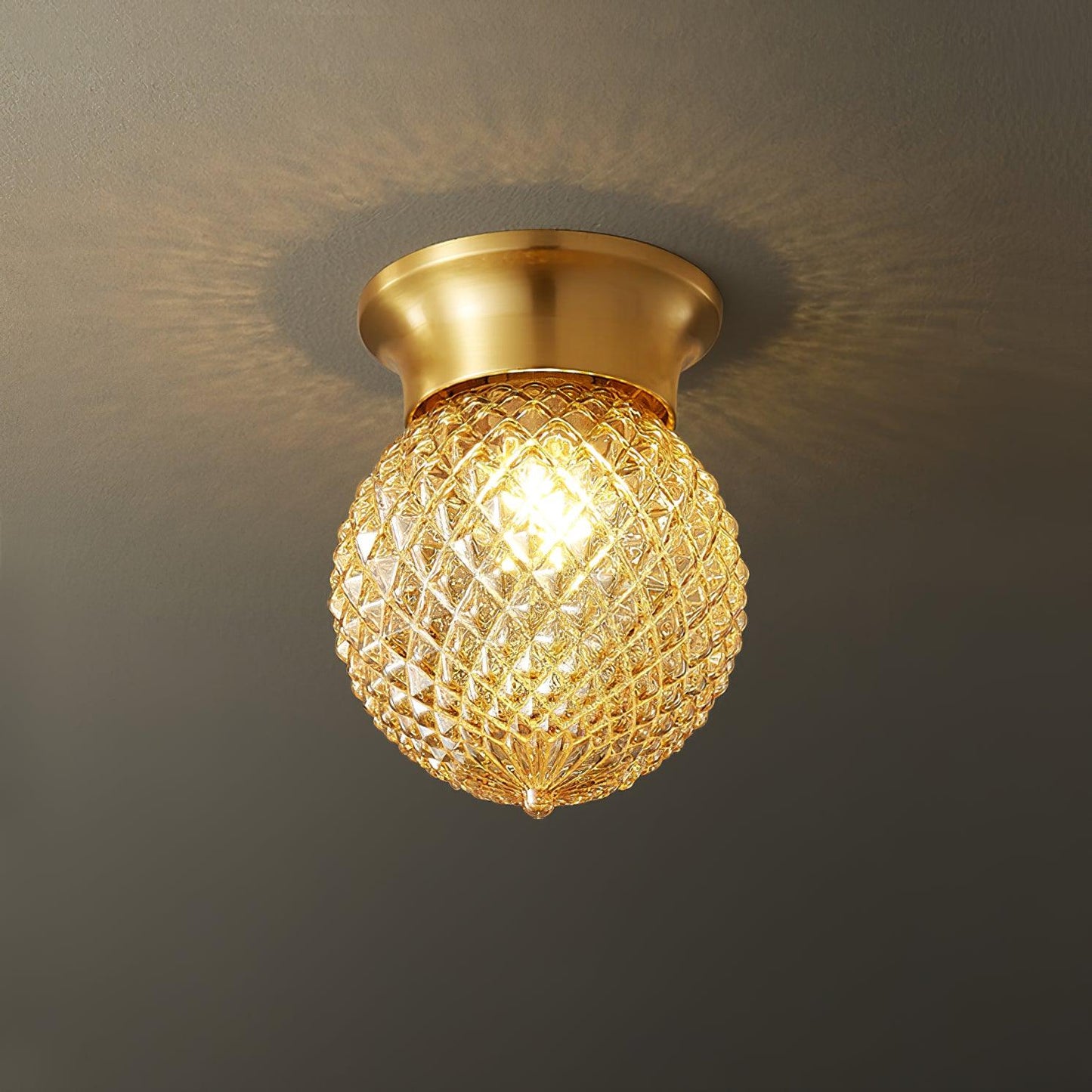 Reeded Globe Flush Art Deco Crystal Ceiling Light