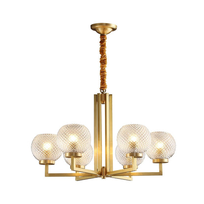 Ribbed Brass Mid-century Crystal Chandelier