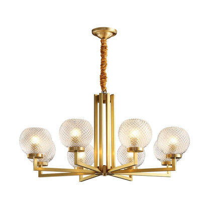 Ribbed Brass Mid-century Crystal Chandelier