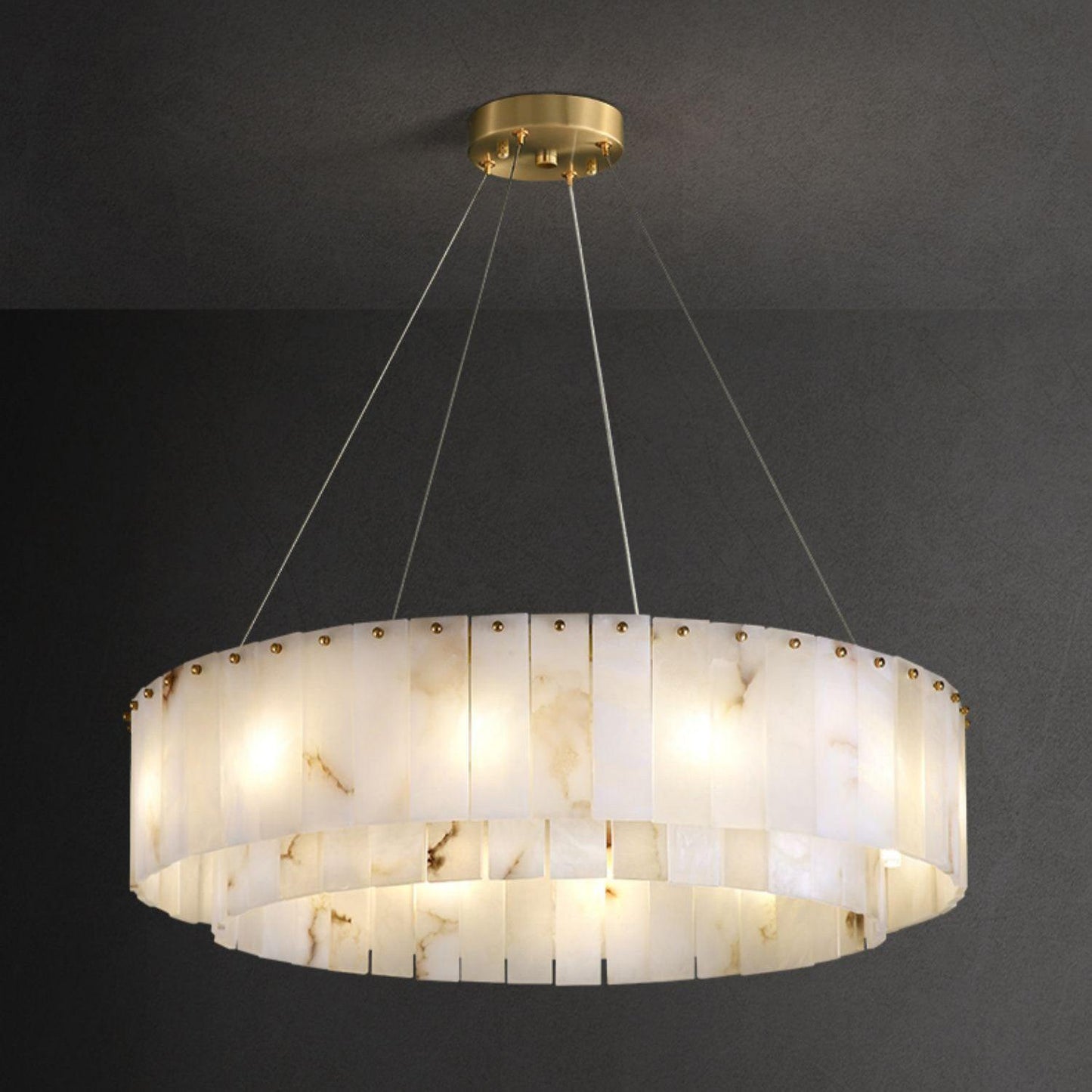 Rock Alabaster Eclectic Metal Chandelier