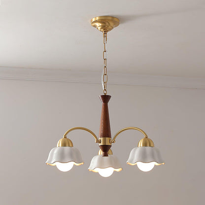 Swedish Brass Modern Wood Chandelier