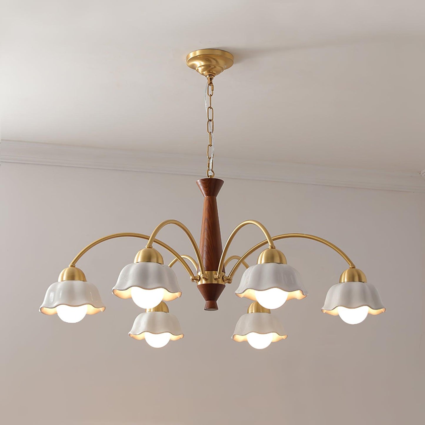 Swedish Brass Modern Wood Chandelier