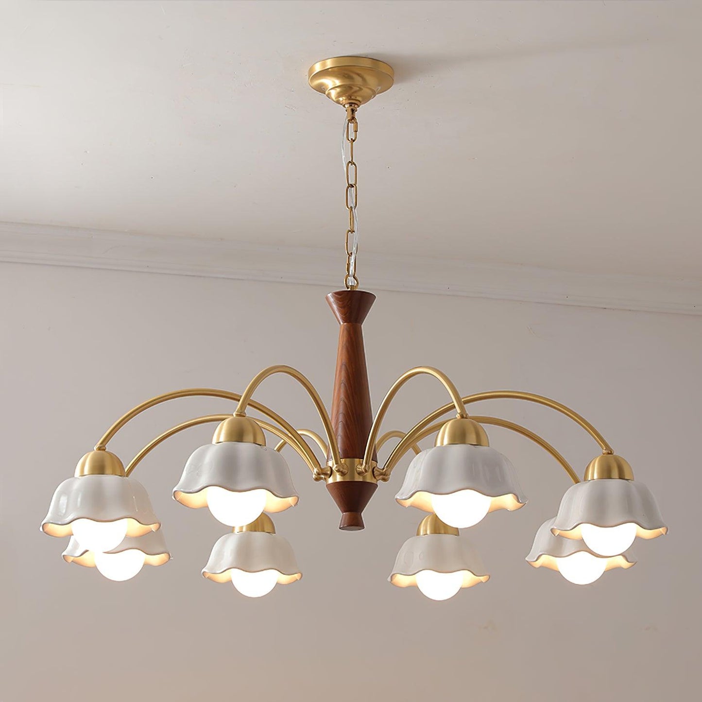 Swedish Brass Modern Wood Chandelier