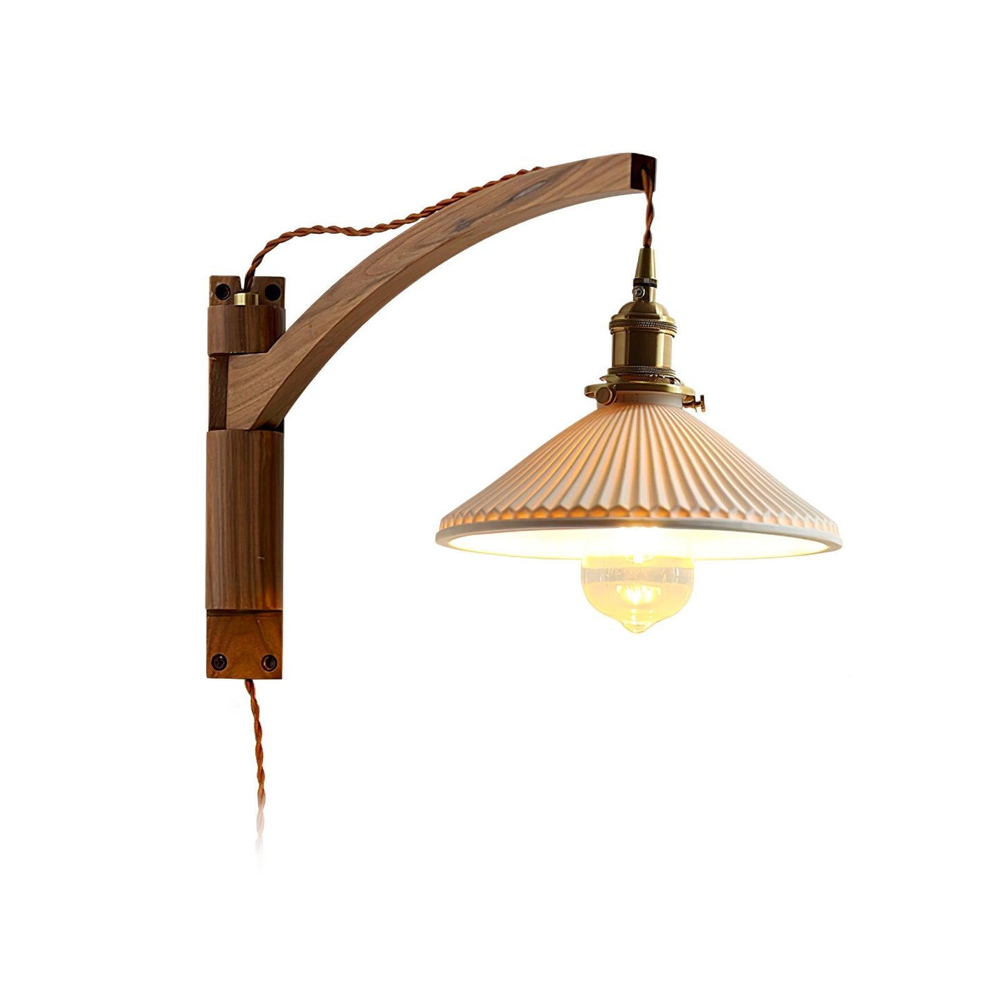 Walnut Swing Arm Modern Ceramic Wall Lamp