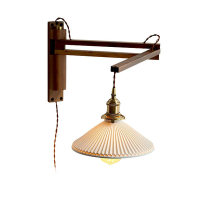 Walnut Swing Arm Modern Ceramic Wall Lamp