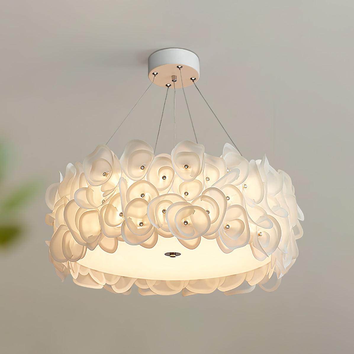 White Hydrangea Eclectic Metal Pendant Lamp