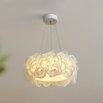 White Hydrangea Eclectic Metal Pendant Lamp