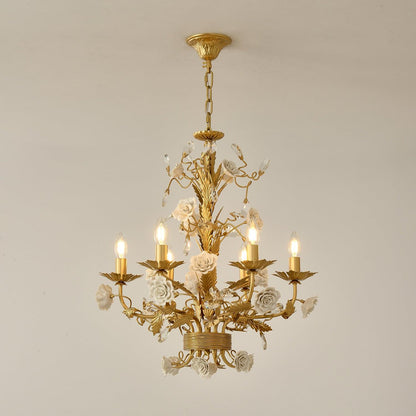 White Rose Crystal Eclectic Metal Chandelier