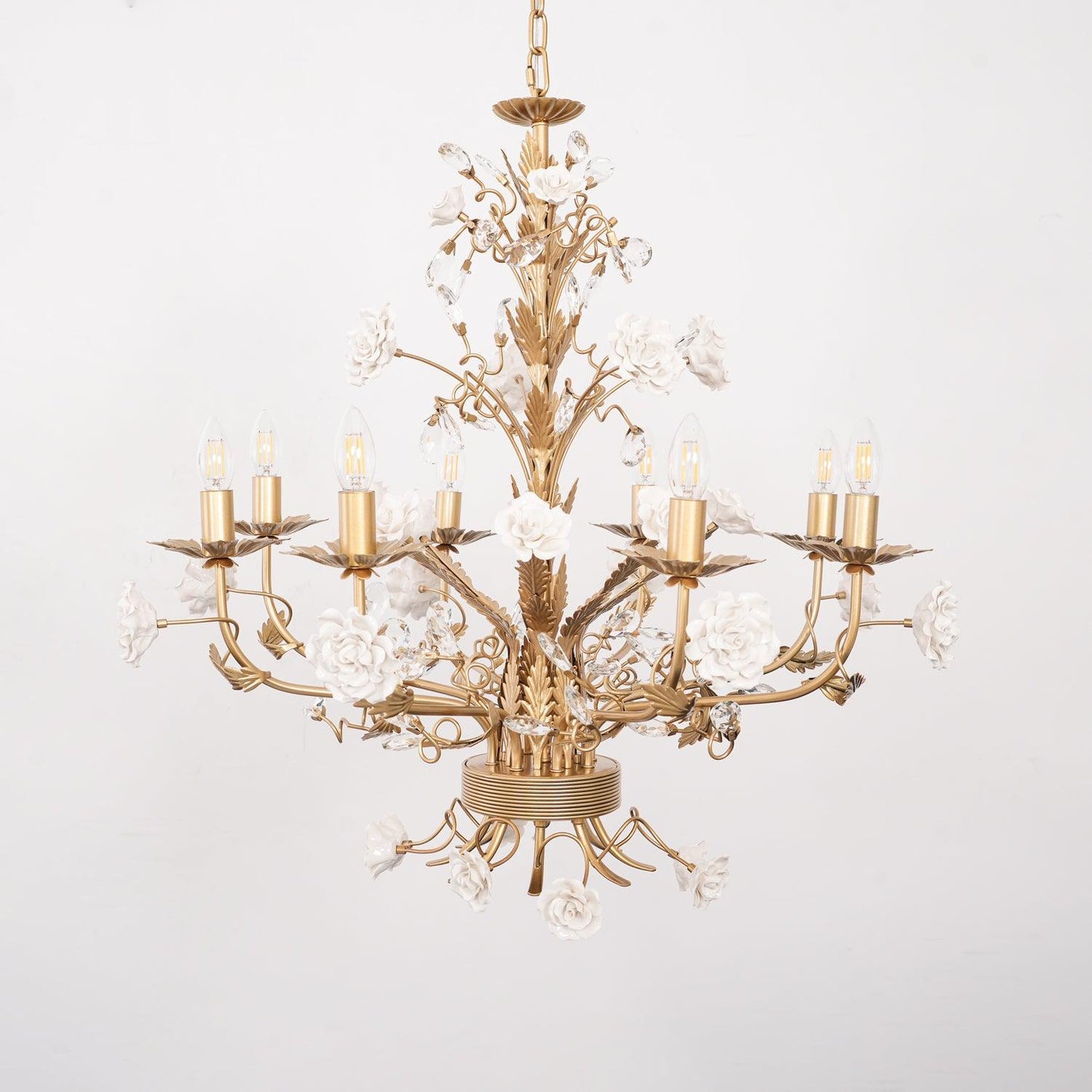 White Rose Crystal Eclectic Metal Chandelier