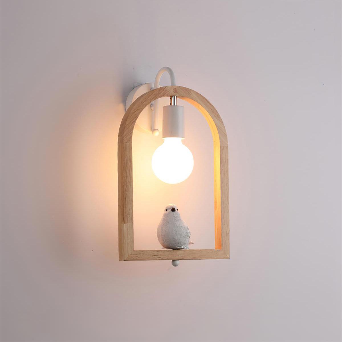 Wood Bird Resin Eclectic Metal Wall Light