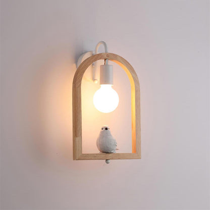 Wood Bird Resin Eclectic Metal Wall Light