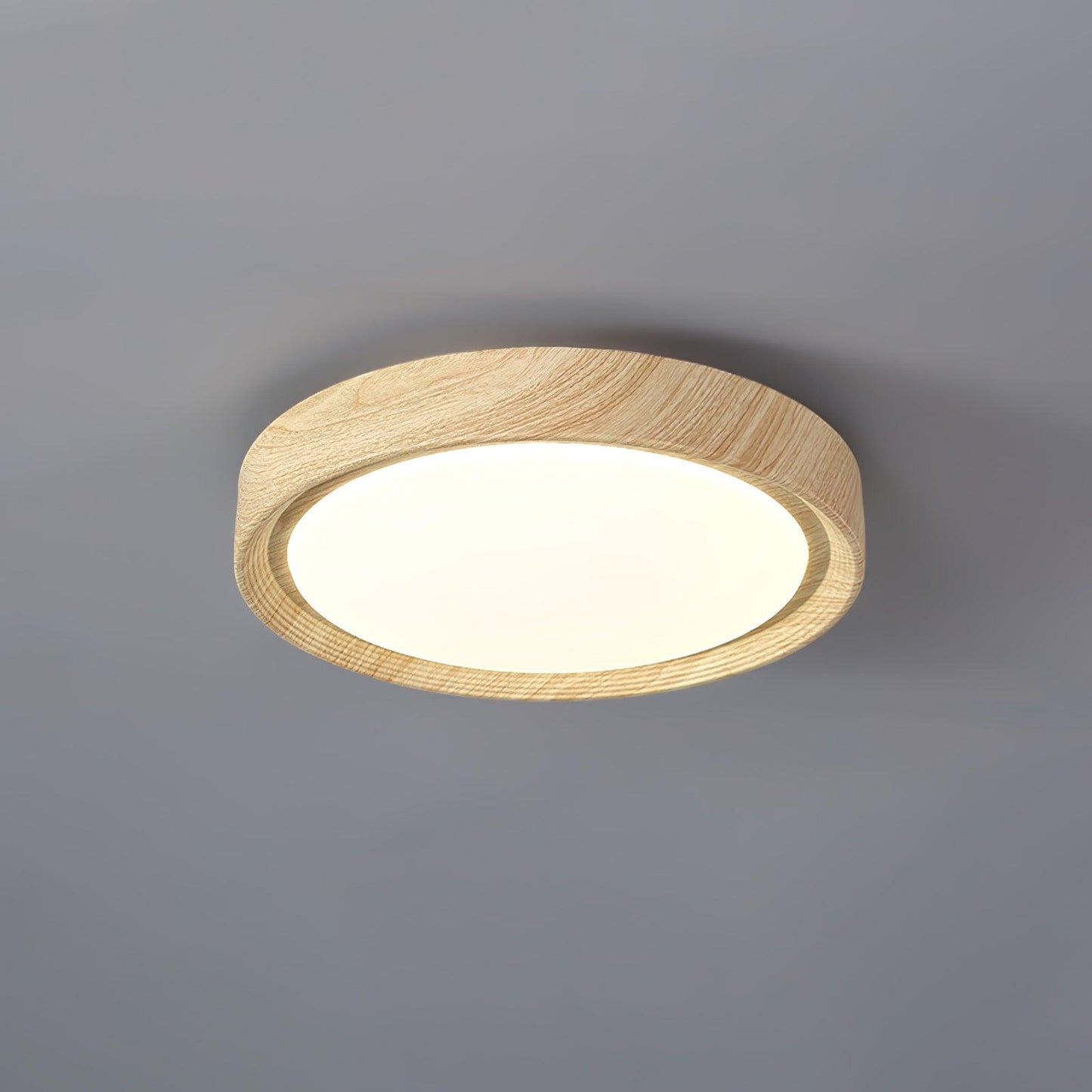 Wood Grain Round Eclectic Metal Ceiling Lamp