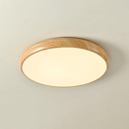 Wood Grain Round Eclectic Metal Ceiling Lamp