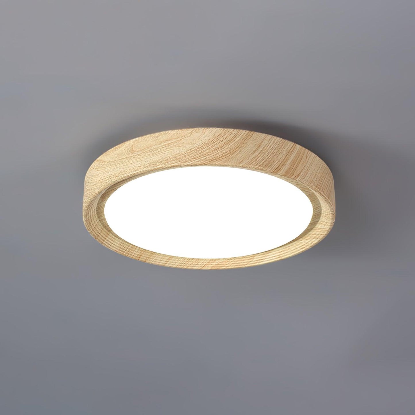 Wood Grain Round Eclectic Metal Ceiling Lamp