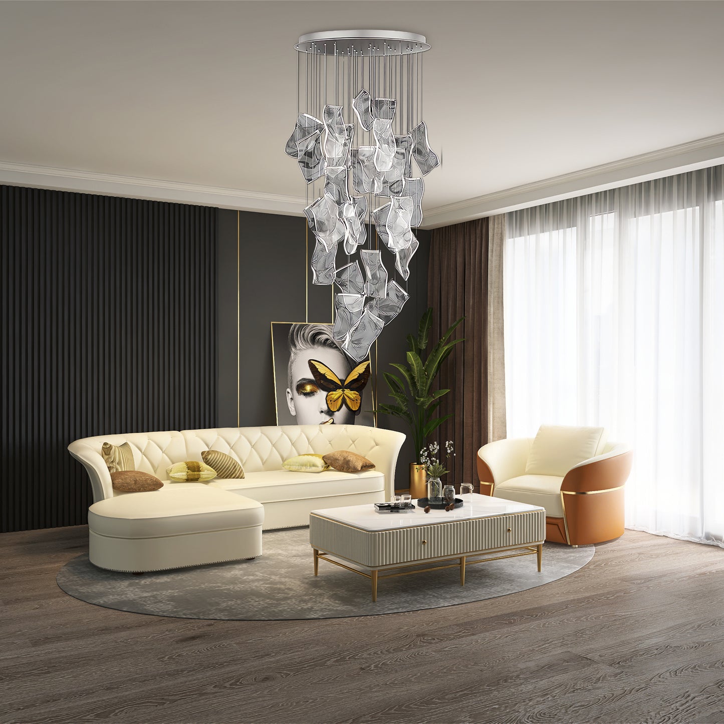 Acrylic LED Eclectic Metal Chandelier