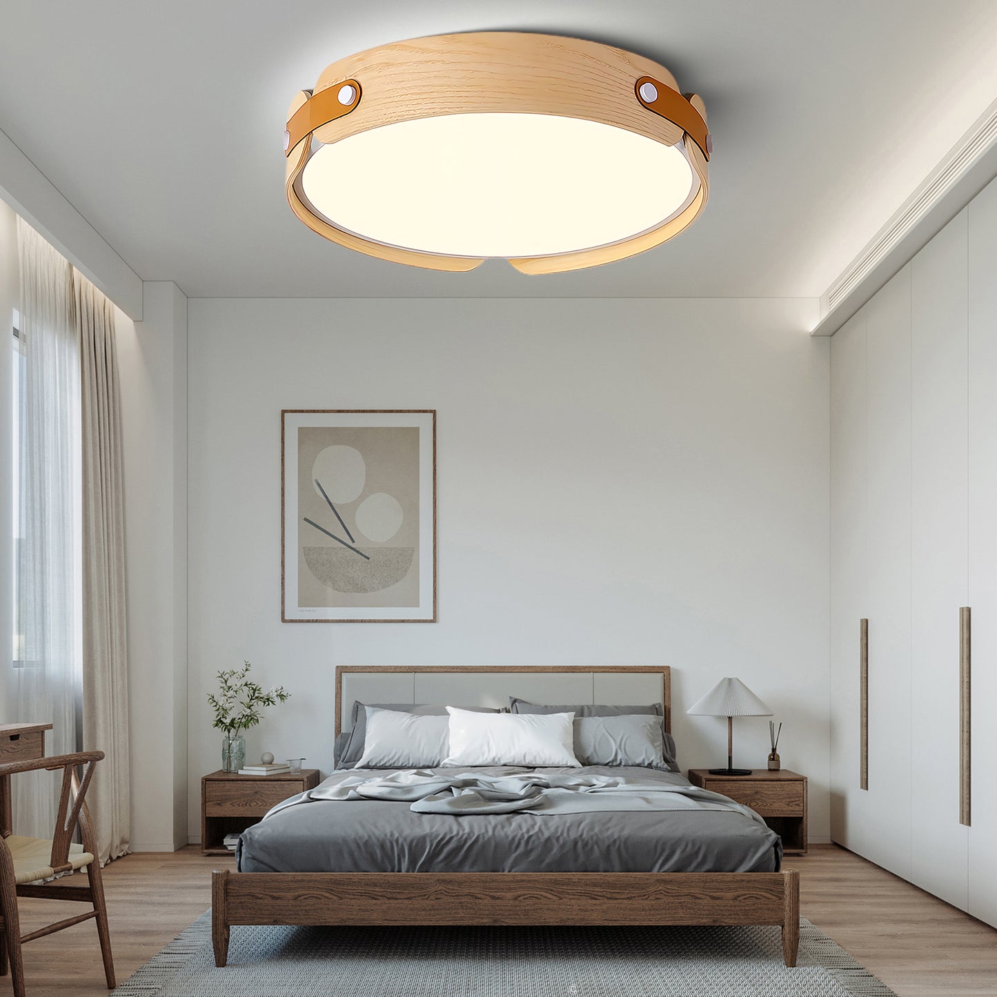 Aiwen Wood Eclectic Metal Ceiling Light