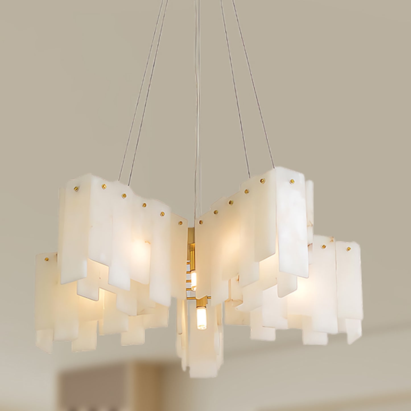 Alabaster Cascade Tiered Luxury Brass Chandelier