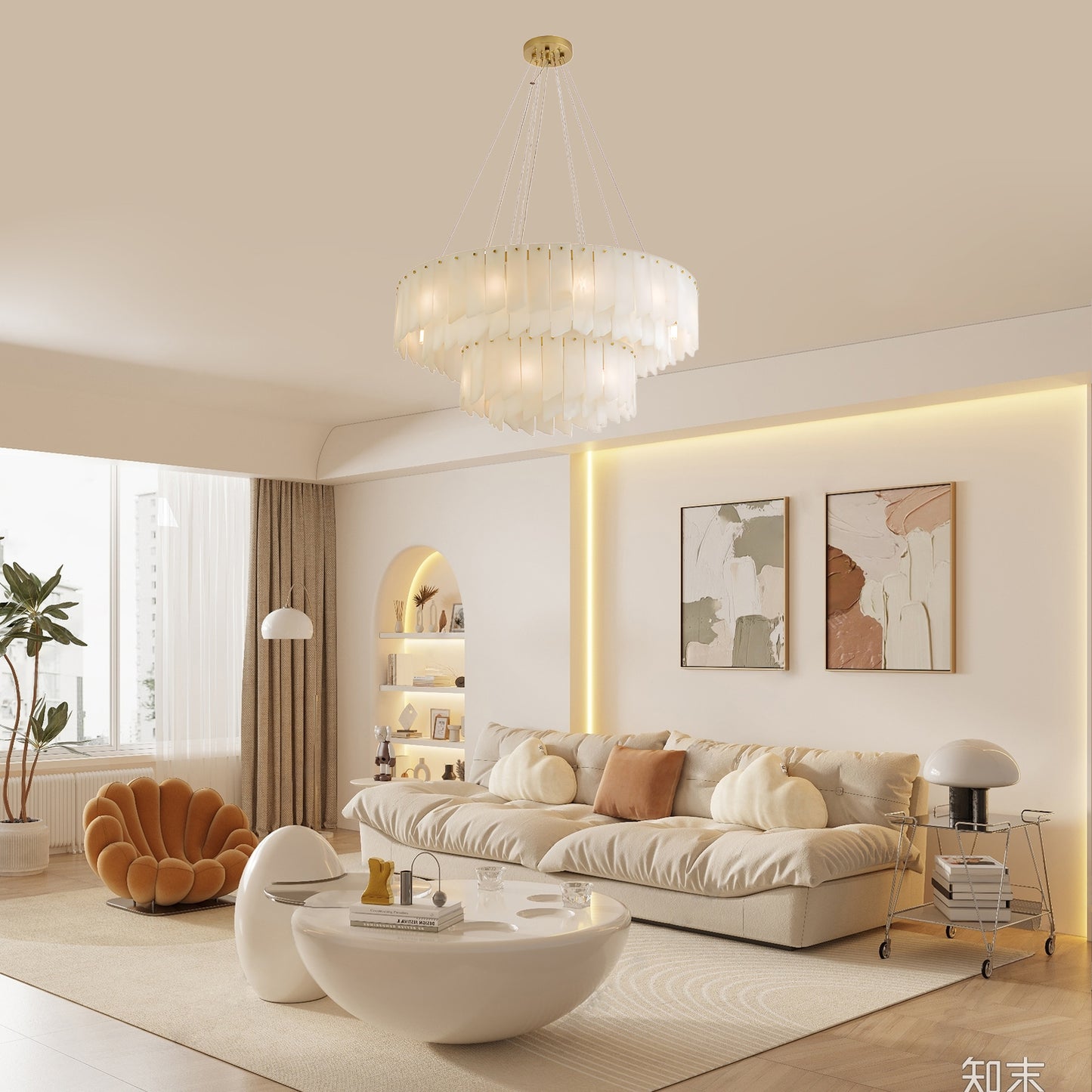 Alabaster Cascade Tiered Luxury Brass Chandelier