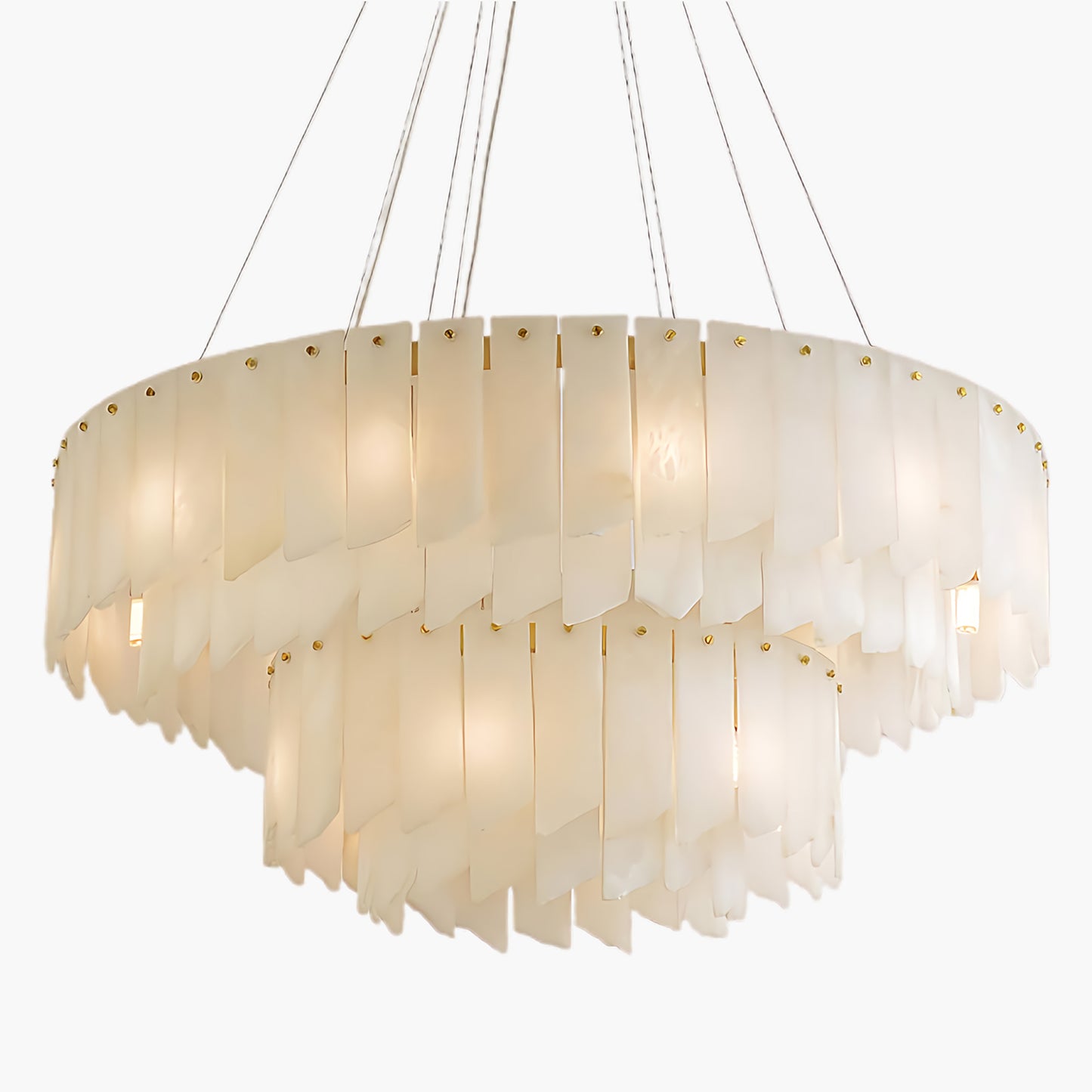 Alabaster Cascade Tiered Luxury Brass Chandelier