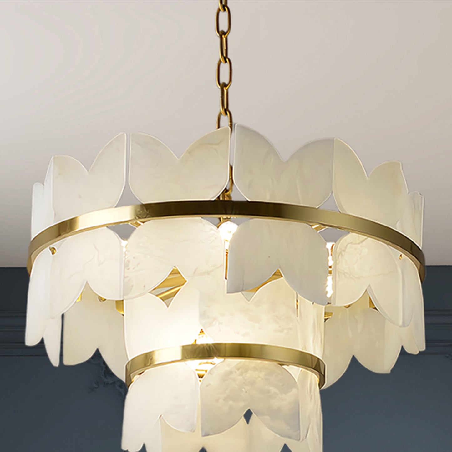 Alabaster Cloudscape Modern Brass Chandelier