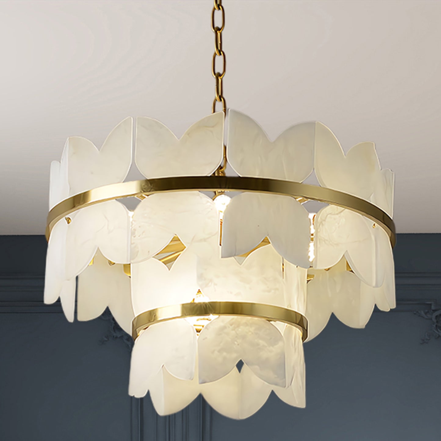 Alabaster Cloudscape Modern Brass Chandelier