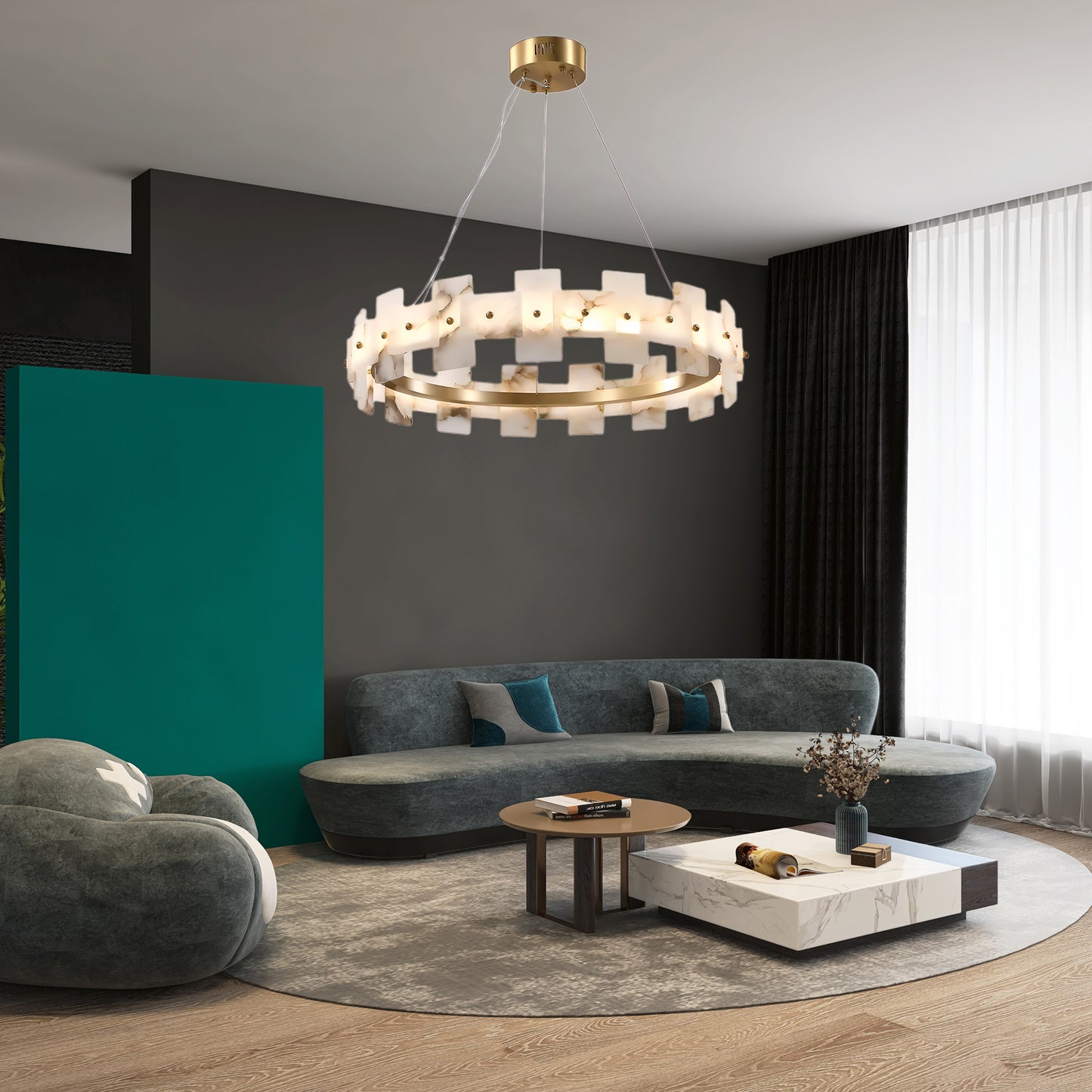 Alabaster Halo Contemporary Metal Chandelier